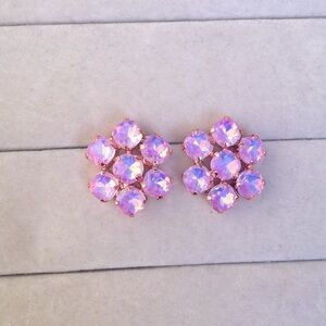Pink Purple Opal Aurora Borealis + Rose Gold Crystal Flower Statement Earrings